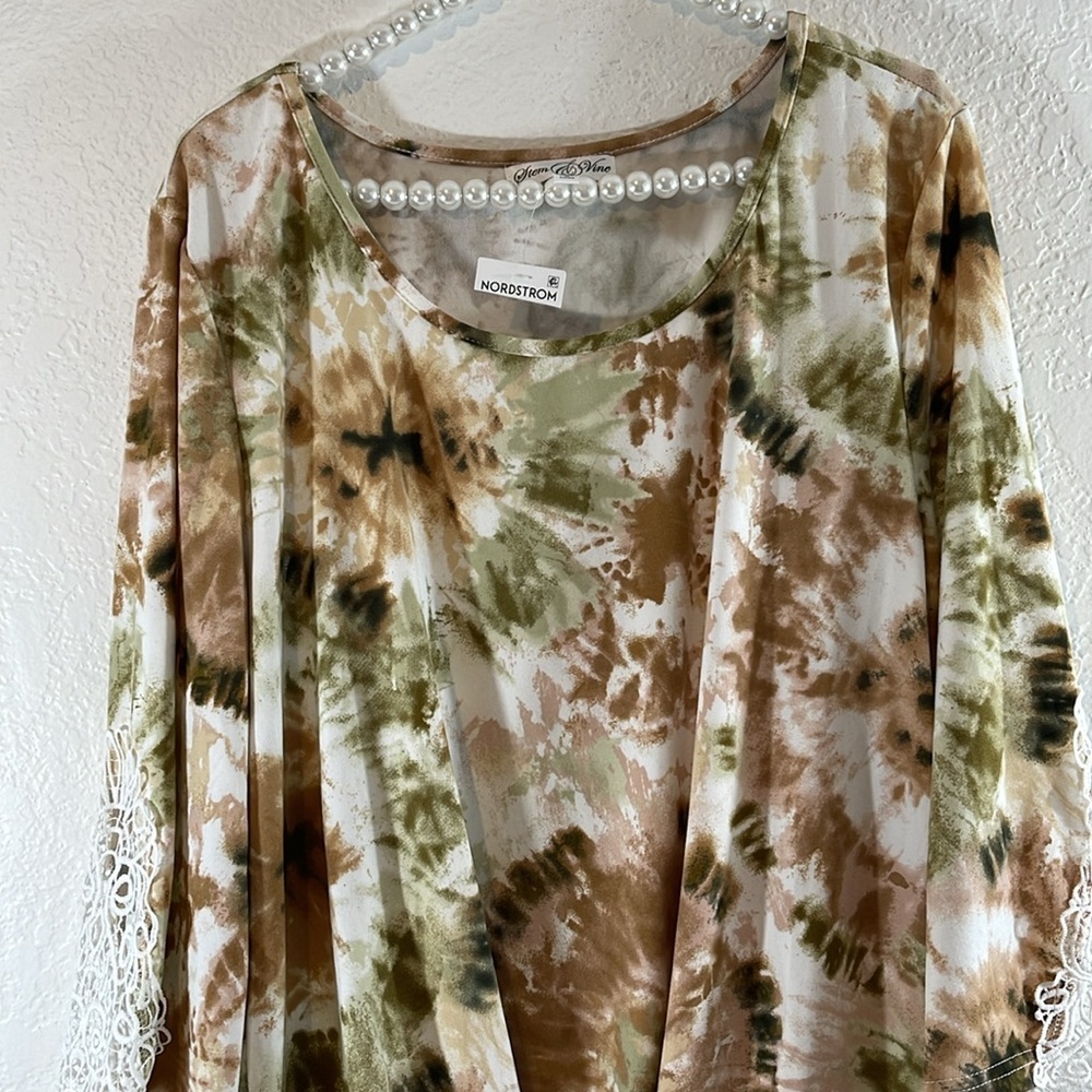 STEM & VINE NORDSTROM Crochet Lace Tie Front Blouse Size 1X NEW - Picture 2 of 8